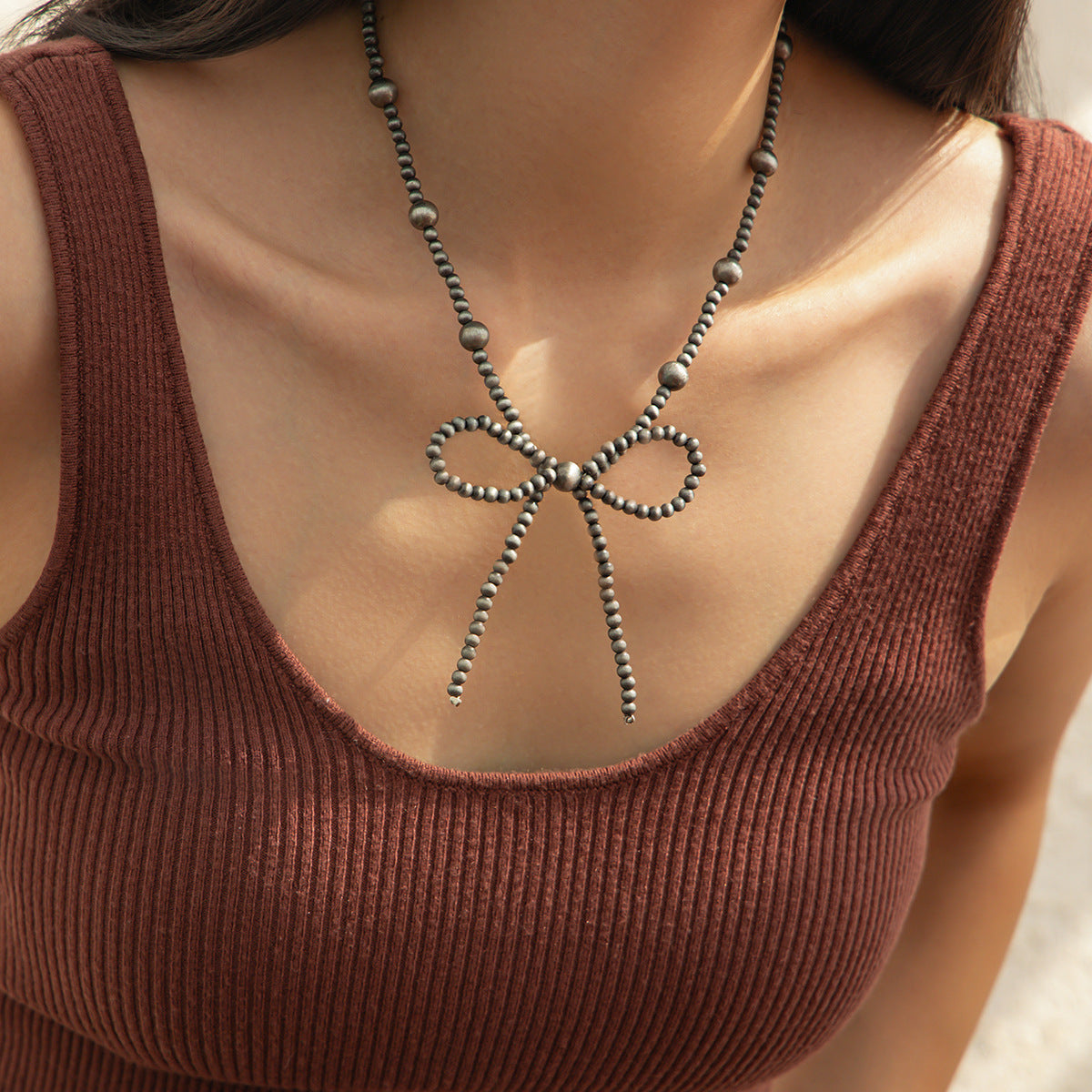 Wholesale Bohemian Layered Turquoise Bow Handmade Necklace